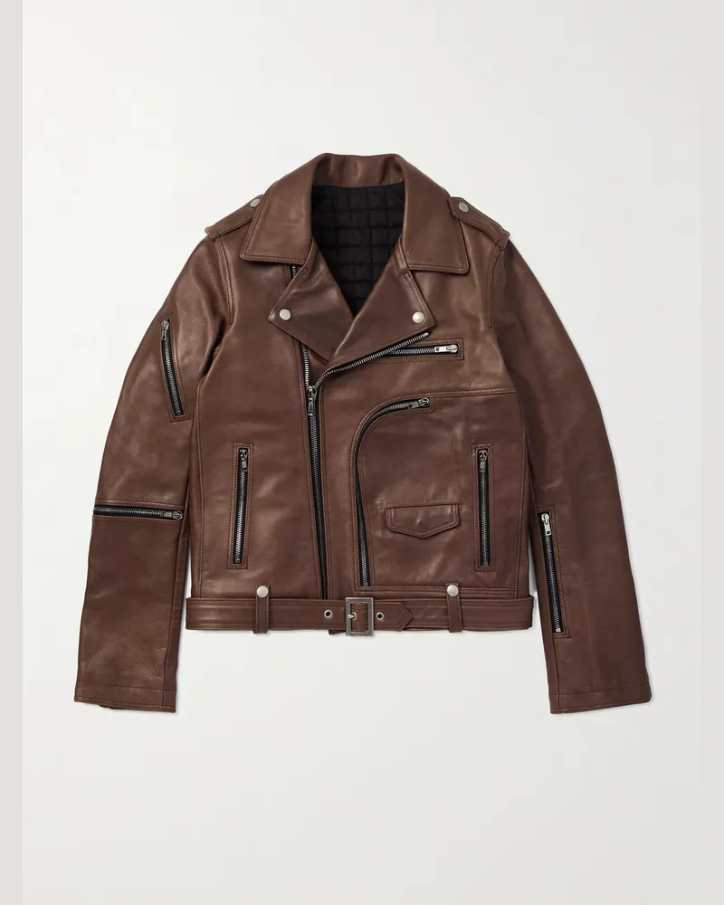Rick Owens Bauhaus Stooges schmal geschnittene Bikerjacke aus Leder Braun
