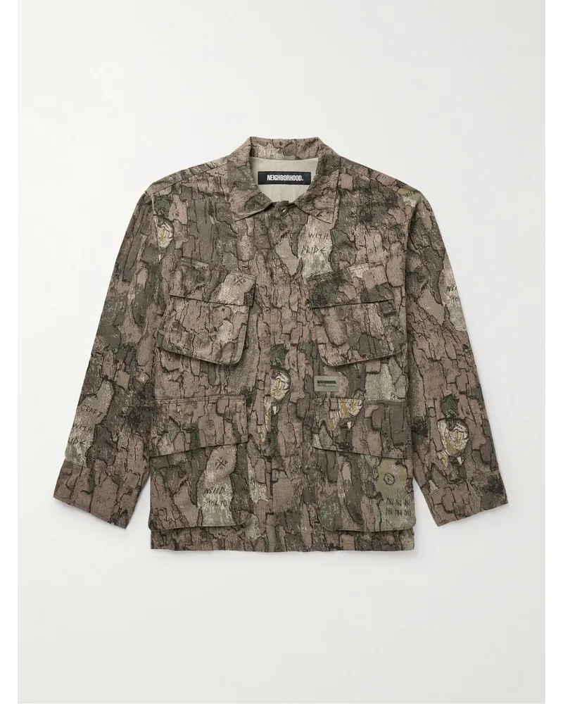 Neighborhood Fatigue Jacke aus Baumwoll-Ripstop mit Camouflage-Print und Logoapplikation Braun