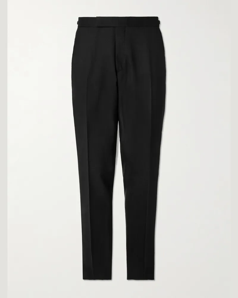 MR P. Gerade und schmal geschnittene Smokinghose aus Wolle mit Twill-Besatz Schwarz