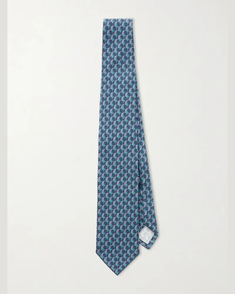 Thom Sweeney 8cm Printed Silk Tie Blue