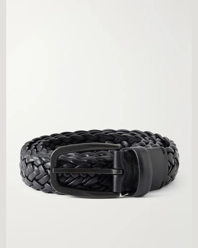 Ermenegildo Zegna 3.2cm Braided Leather Belt Black