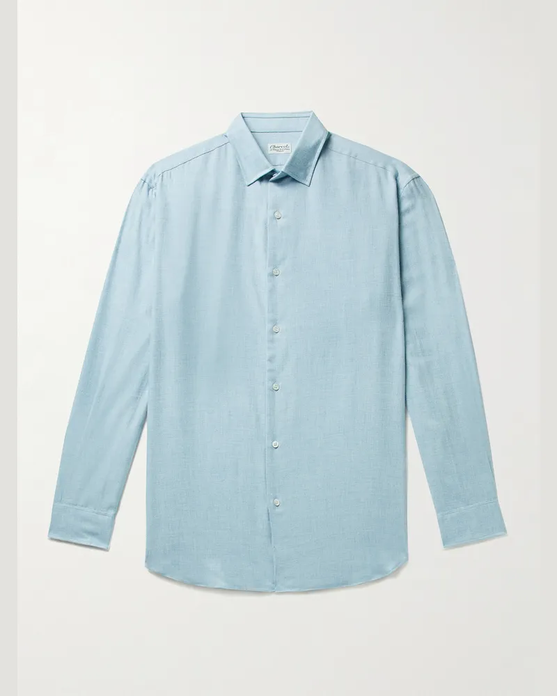 Charvet Hemd aus einer Baumwoll-Wollmischung Blau