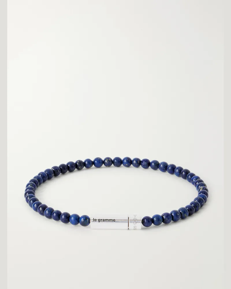 Le Gramme 11g Sterling Silver Lapis Lazuli Beaded Bracelet Blue
