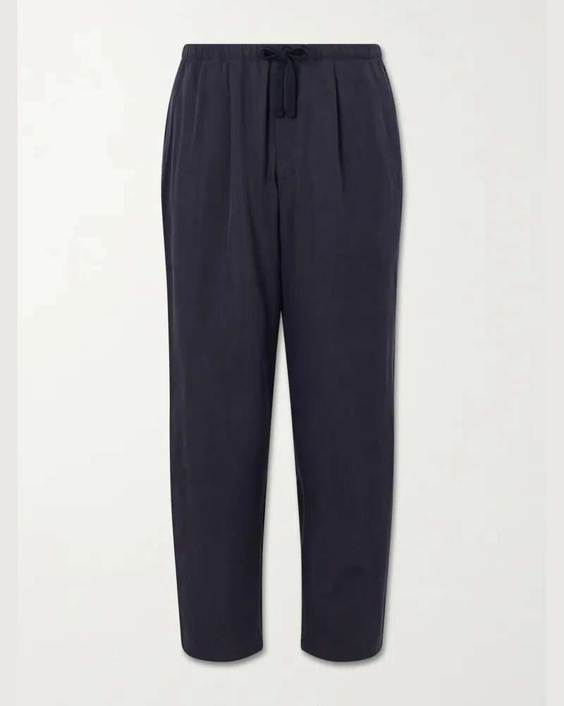 Kaptain Sunshine Straight-Leg Silk-Gabardine Drawstring Trousers Blue
