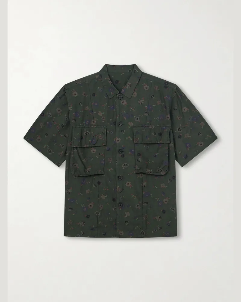 Sacai Layered Floral-Print Woven Shirt Green
