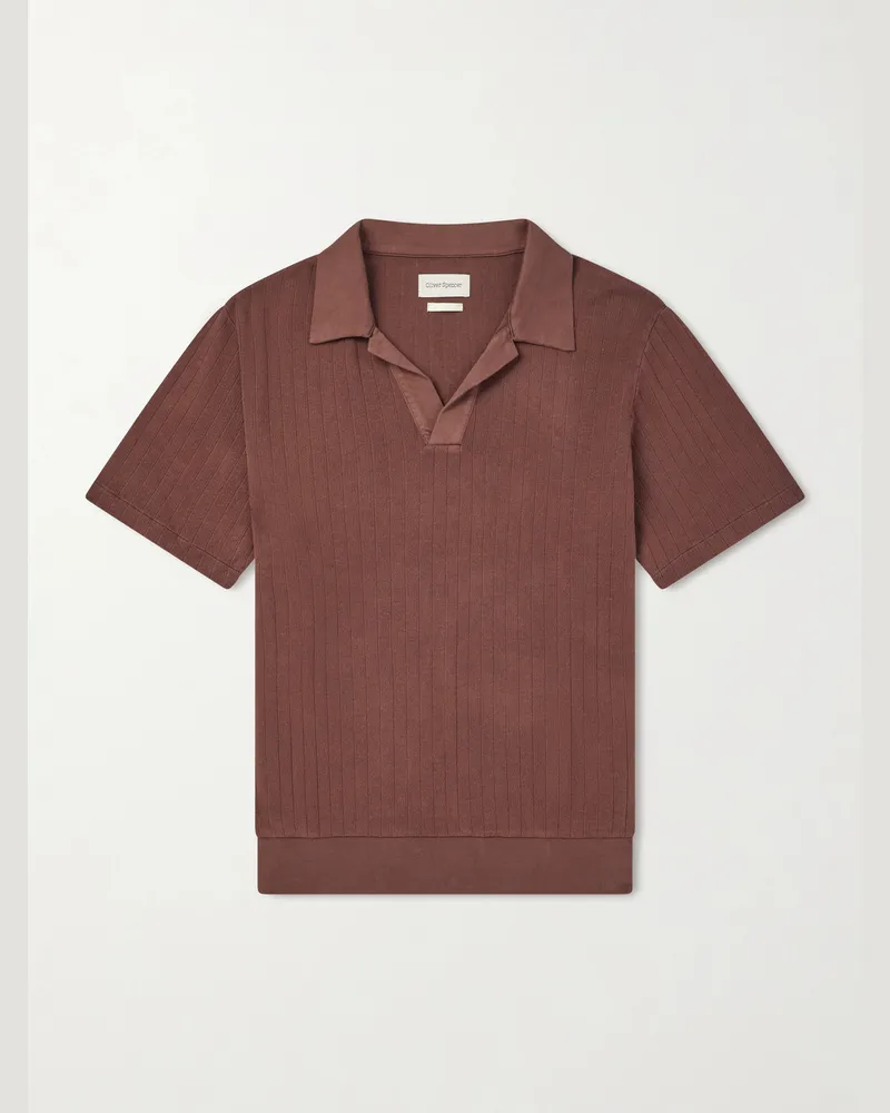 Oliver Spencer Westcott Open-Collar Organic Cotton Polo Shirt Brown