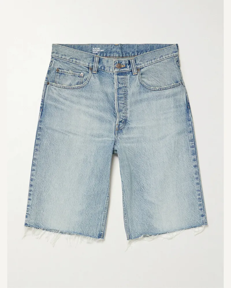 Celine Gerade geschnittene Bermudashorts aus Denim mit Fransen Blau