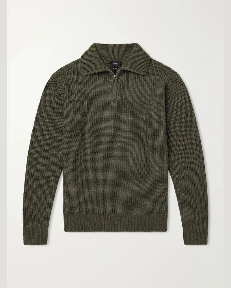 A.P.C. Virgin Wool Half-Zip Sweater Green