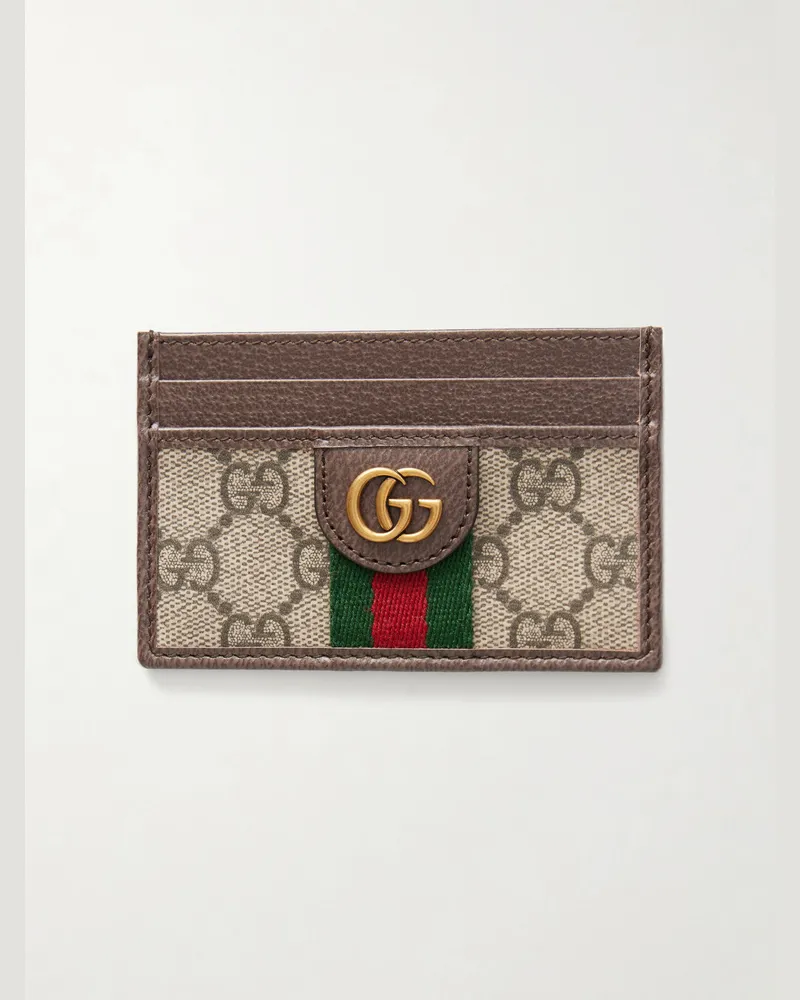 Gucci Ophidia Leather-Trimmed Monogrammed Coated-Canvas Cardholder Brown