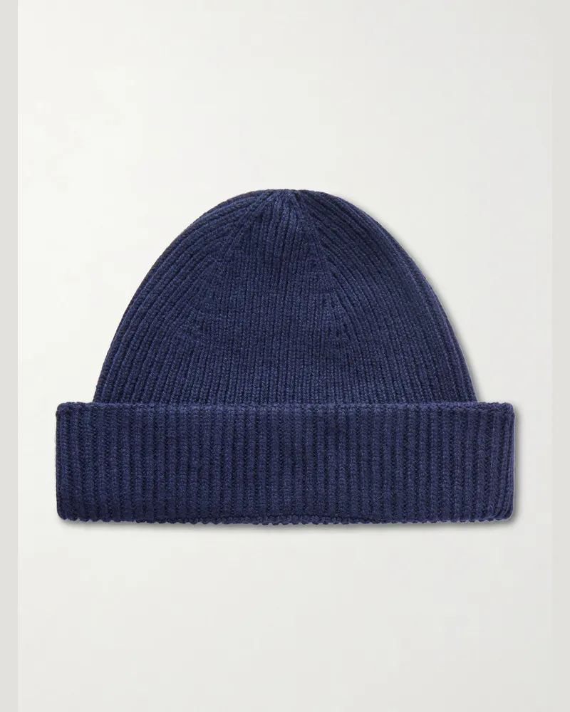 John Smedley Sunday Ribbed Cashmere and Wool-Blend Beanie Blue