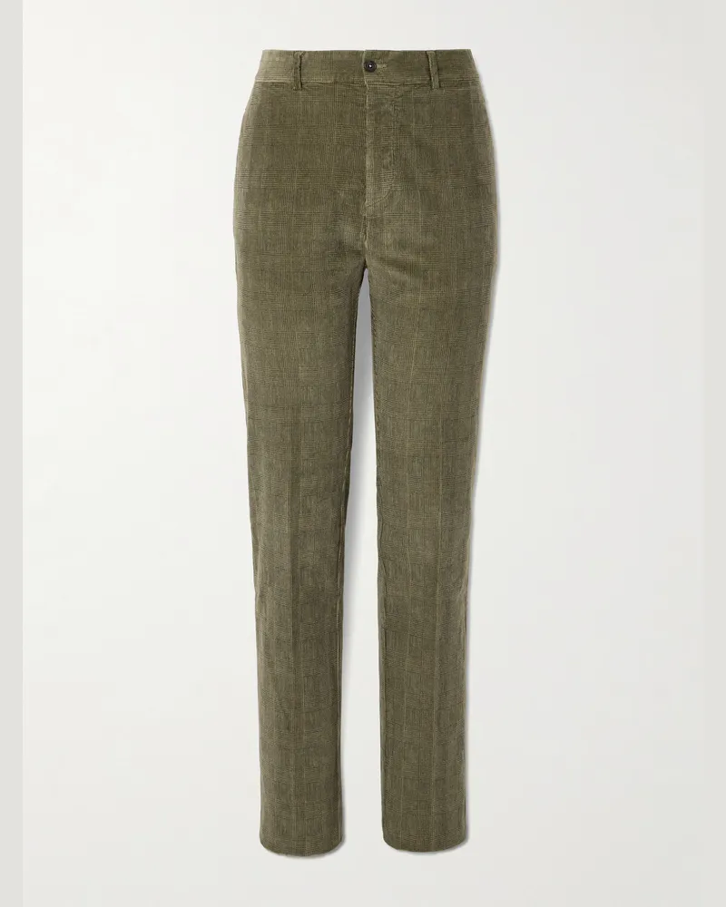 Massimo Alba Mauko Straight-Leg Prince of Wales Checked Cotton-Blend Corduroy Suit Trousers Green