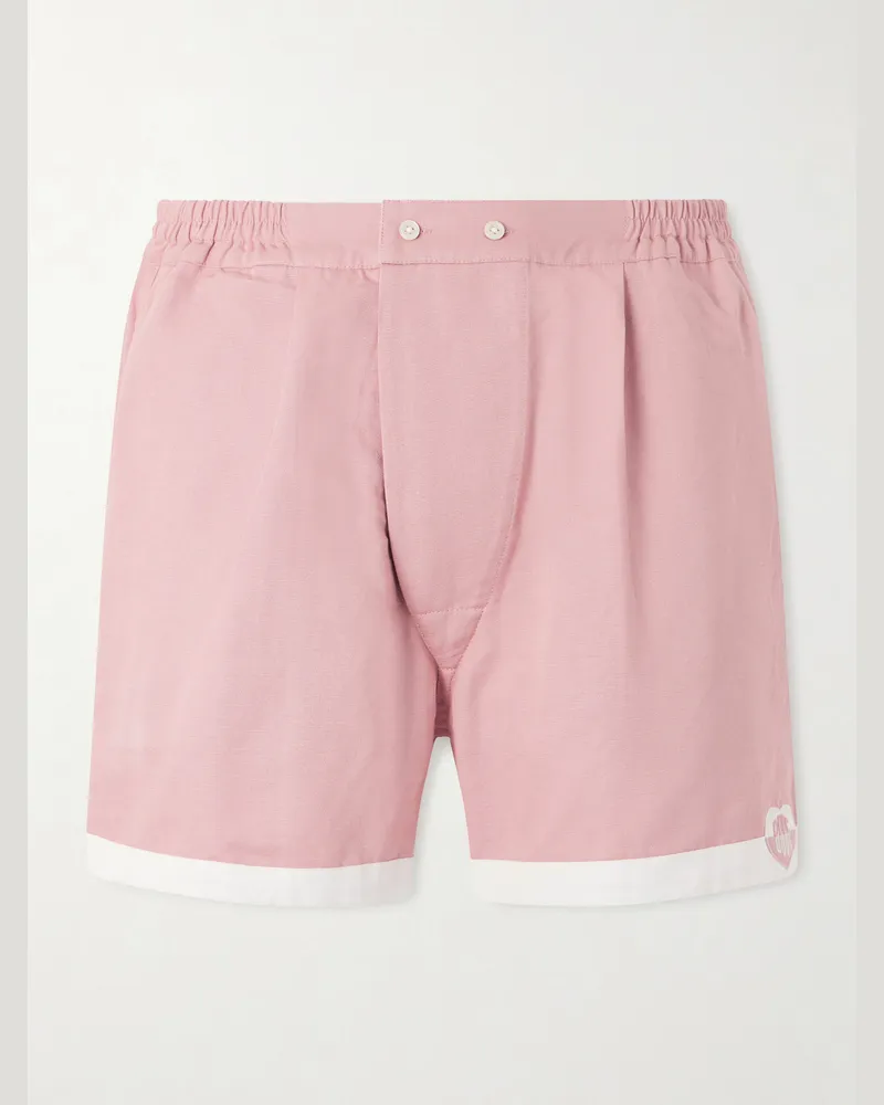 BODE Heart Deco gerade geschnittene Shorts aus Baumwoll-Faille mit Logoapplikation Pink