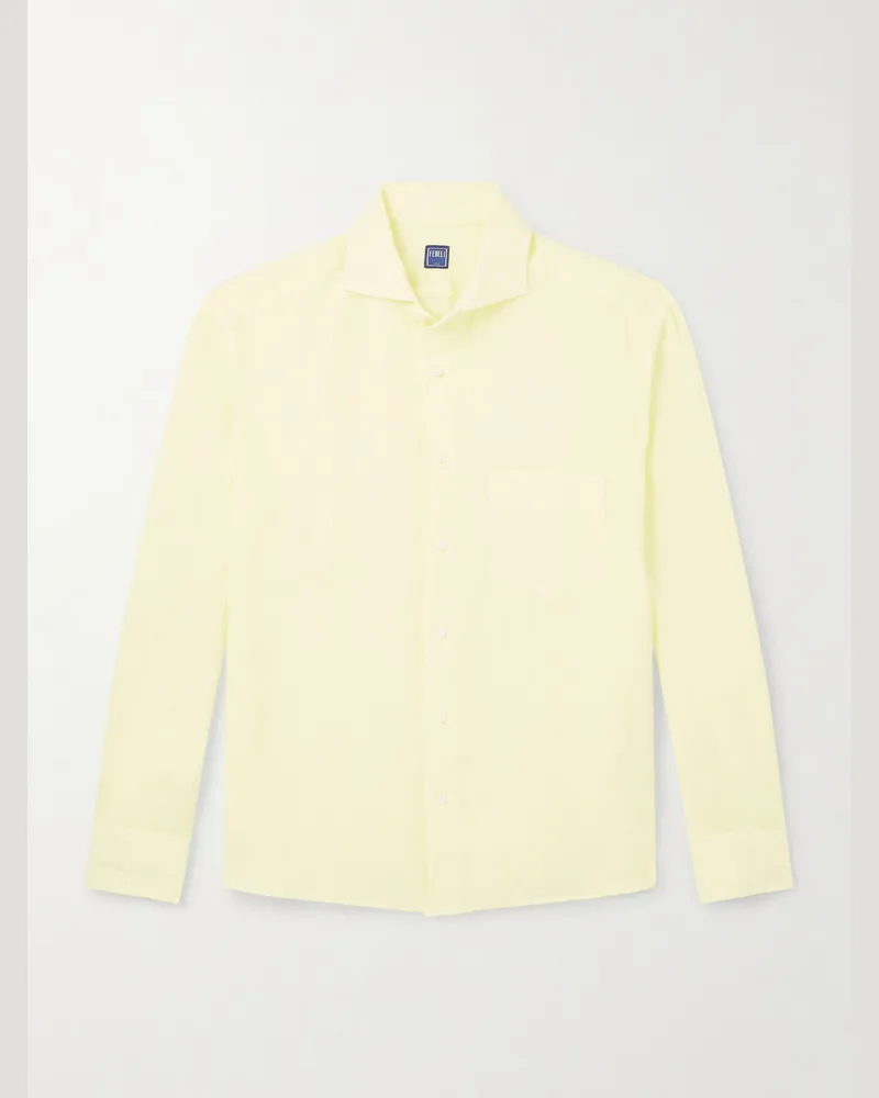 Fedeli Phil Hemd aus Leinen mit Cutaway-Kragen Gelb