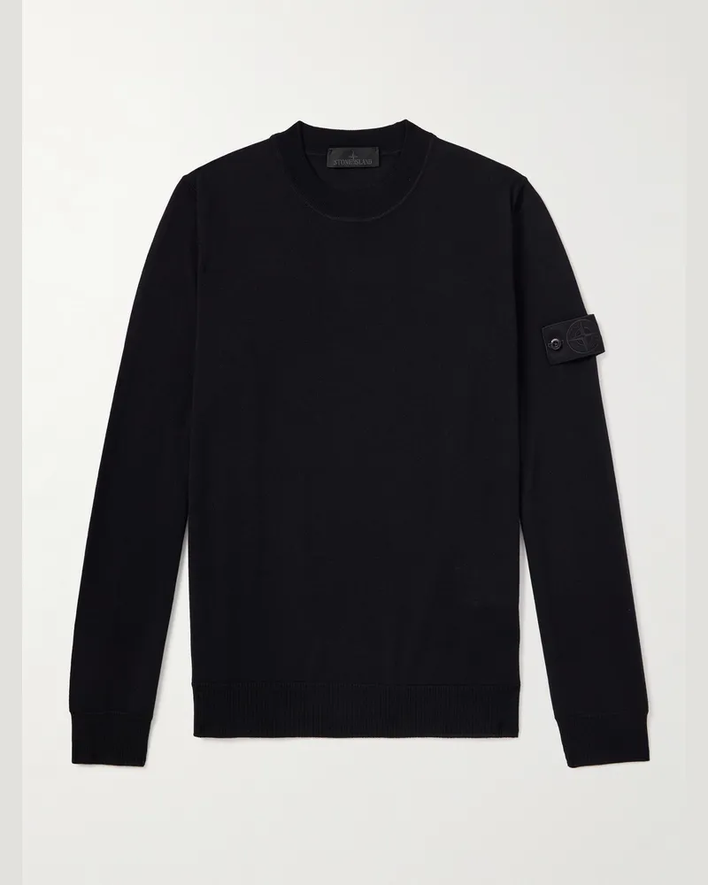 Stone Island GHOST Logo-Appliquéd Virgin Wool Sweater Black