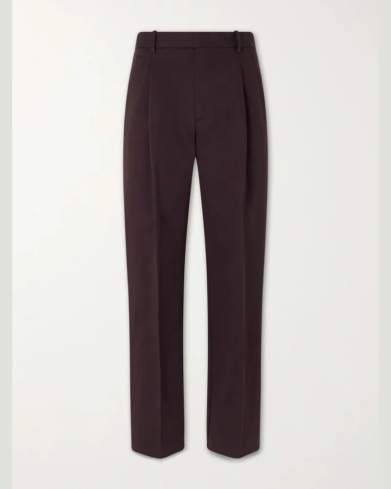 Altea Orval Straight-Leg Cotton and Linen-Blend Gabardine Trousers Brown
