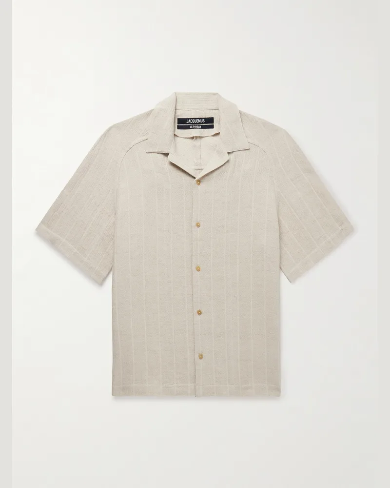 Jacquemus Fonccio Camp-Collar Cotton and Linen-Blend Shirt Neutrals