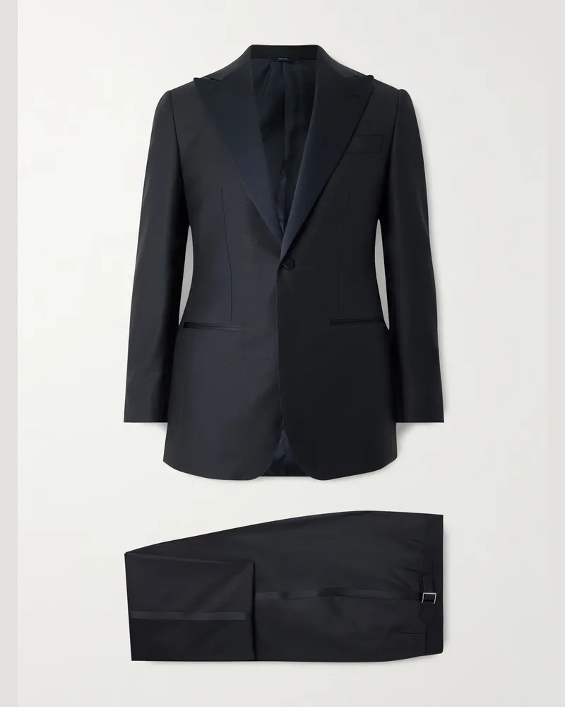 Thom Sweeney Satin-Trimmed Wool and Mohair-Blend Tuxedo Blue