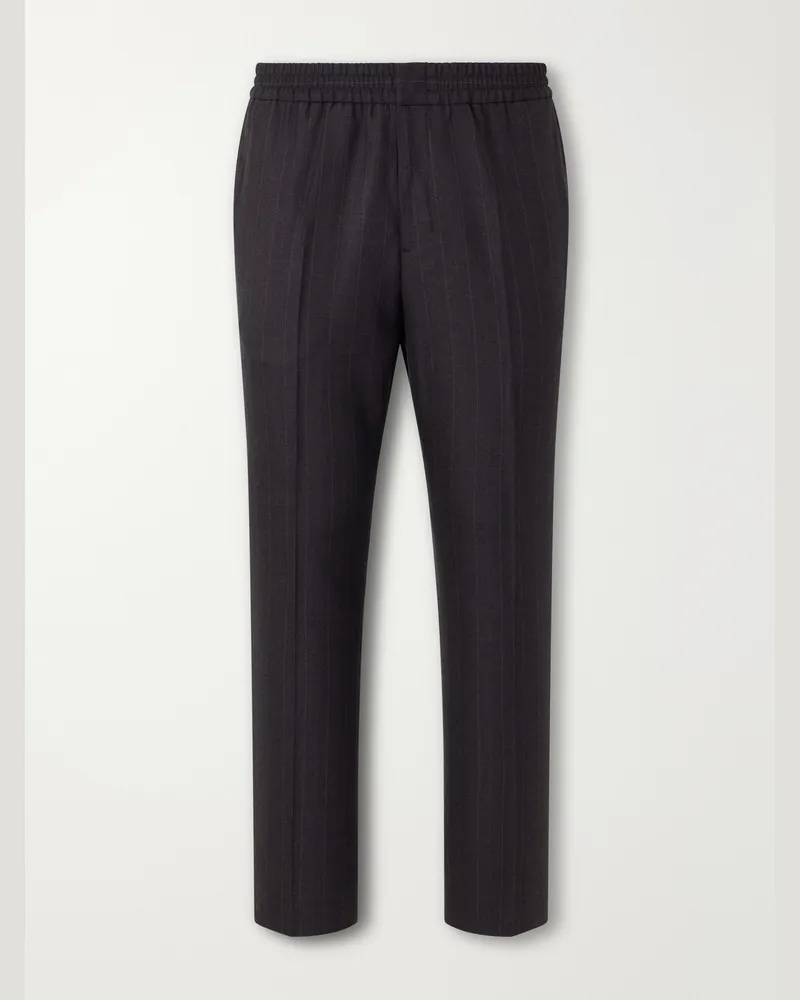 AMI Paris Tapered Pinstriped Wool-Blend Trousers Black