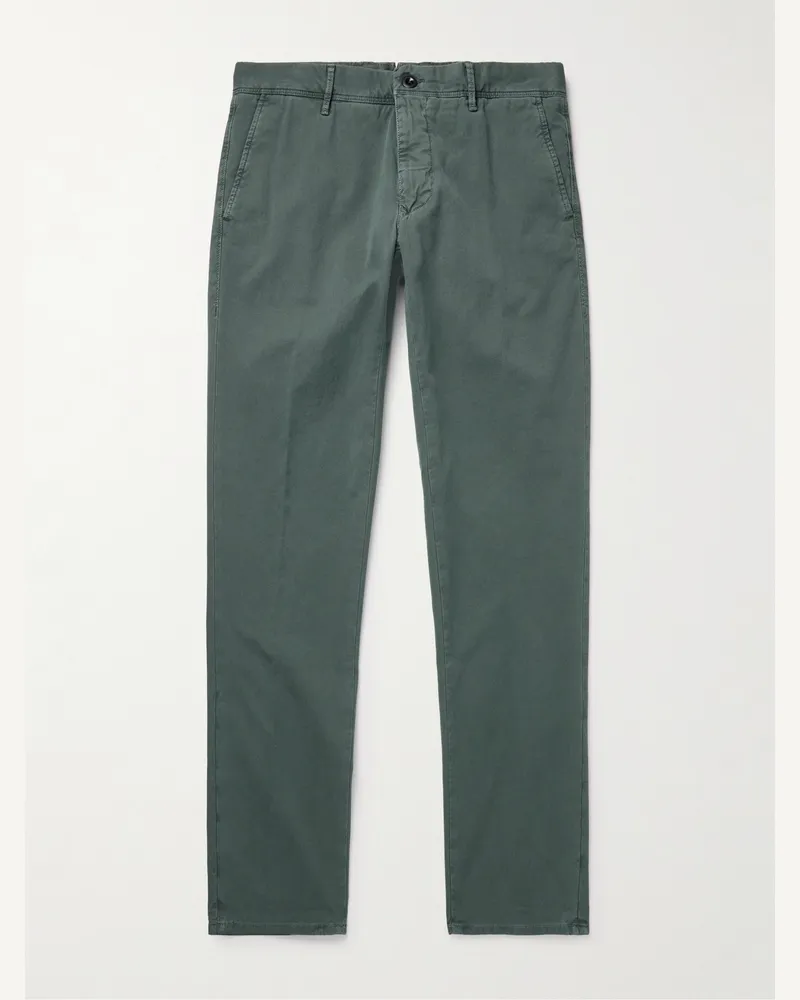 Incotex Schmal geschnittene Hose aus Panama-Canvas aus Stretch-Baumwolle Grün