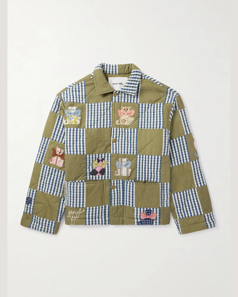 STORY mfg. Short on Time Patchwork-Jacke aus Biobaumwolle Grün