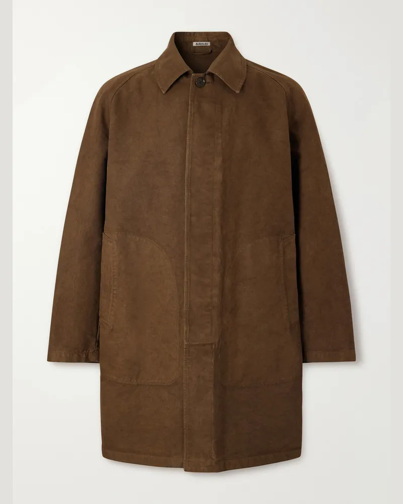 AURALEE Garment-Dyed Cotton-Twill Coat Brown