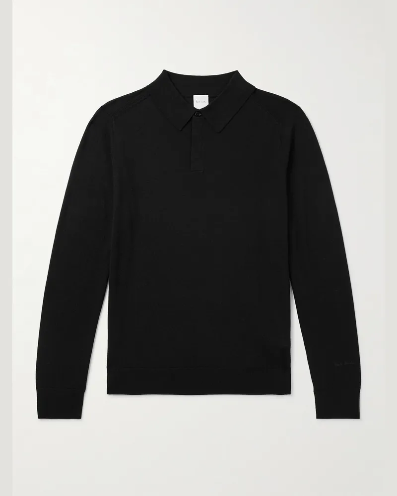 Paul Smith Pullover aus Wolle mit Polokragen und Logostickerei Schwarz