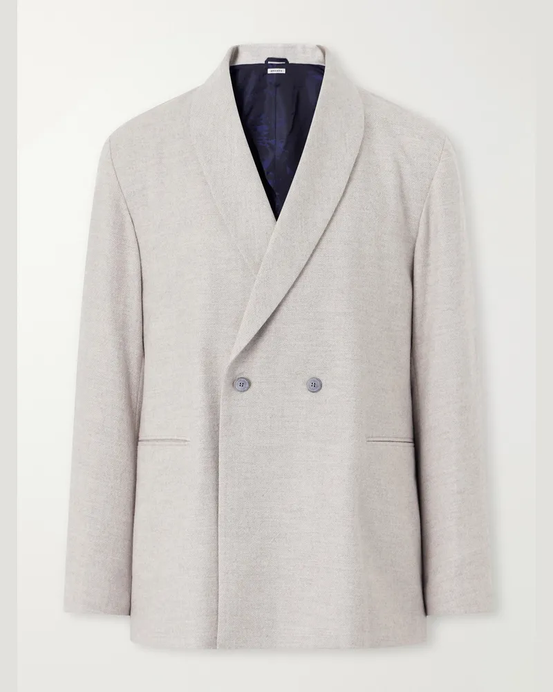 Blue Blue Japan Shawl-Collar Wool, Cotton and Yak-Blend Twill Suit Jacket Neutrals