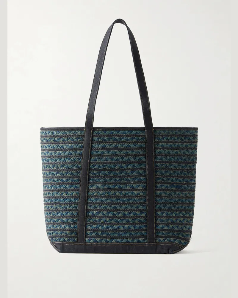 RRL Banks Beach Medium Woven Tote Blue