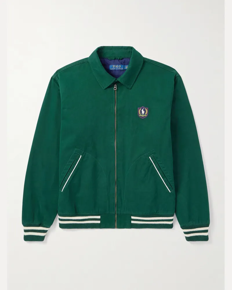 Ralph Lauren Bomberjacke aus Baumwoll-Twill mit Logoapplikation Grün