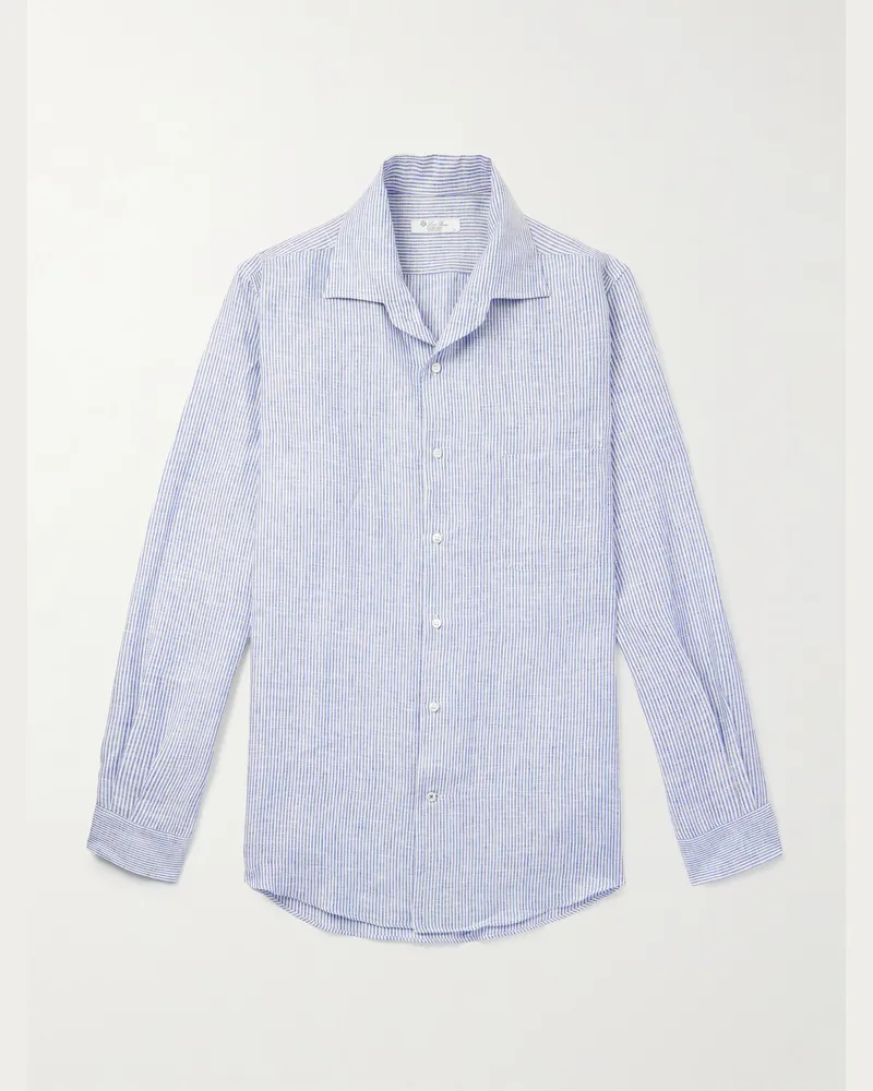 Loro Piana André gestreiftes Hemd aus Leinen Blau