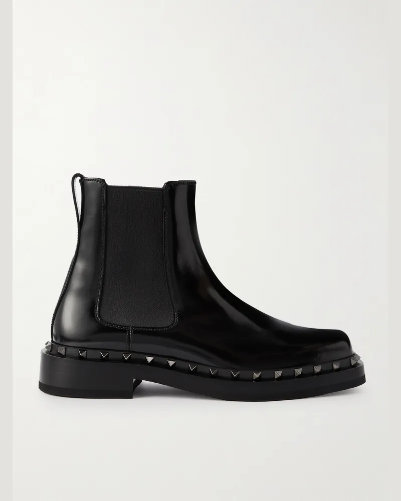 Valentino Garavani M-Way Rockstud Beatle Chelsea Boots aus Lackleder Schwarz
