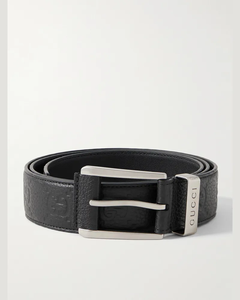 Gucci 3cm Logo-Debossed Full-Grain Leather Belt Black