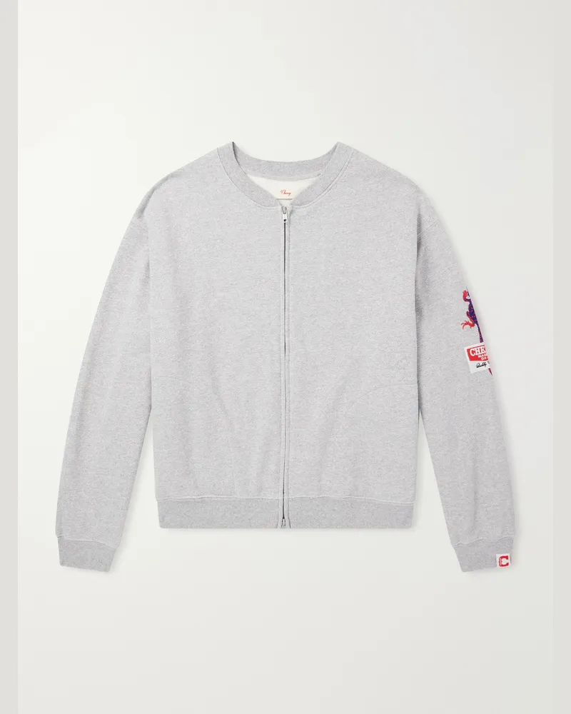 Cherry Los Angeles Logo-Embroidered Cotton-Jersey Zip-Up Sweatshirt Gray