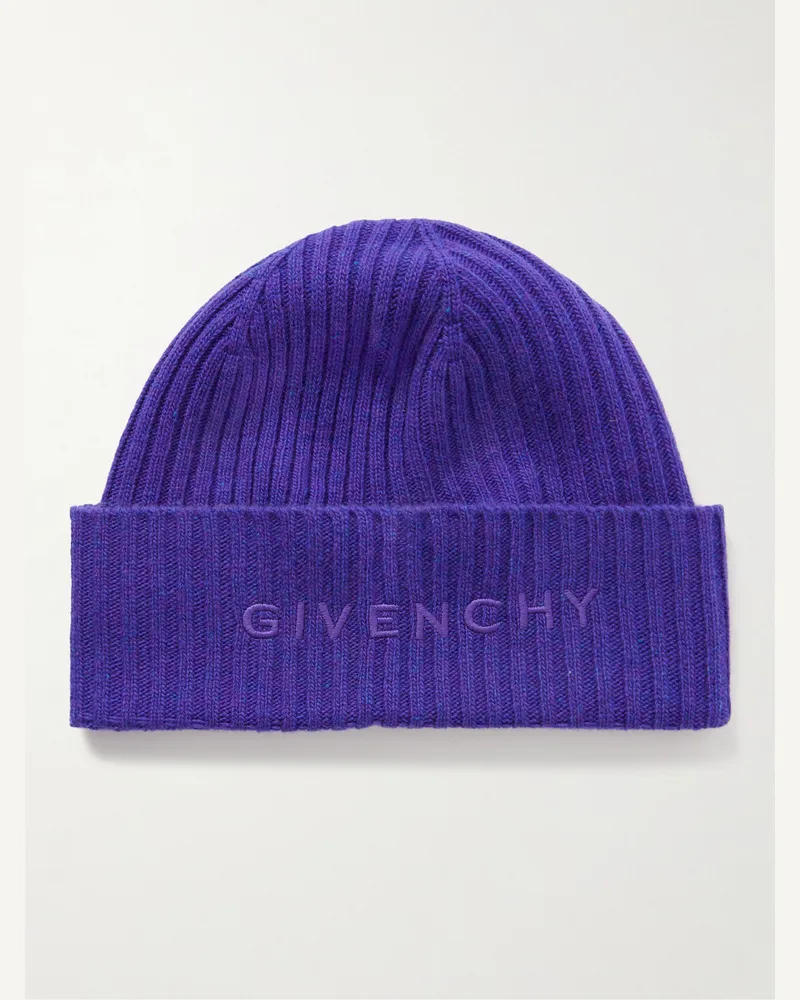 Givenchy Logo-Embroidered Ribbed Wool and Cashmere-Blend Beanie Purple