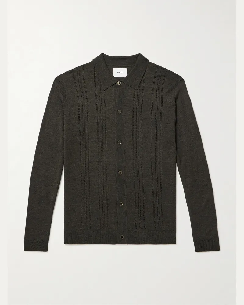 NN 07 Thor 6584 Cardigan aus einer Wollmischung in Pointelle-Strick Grau