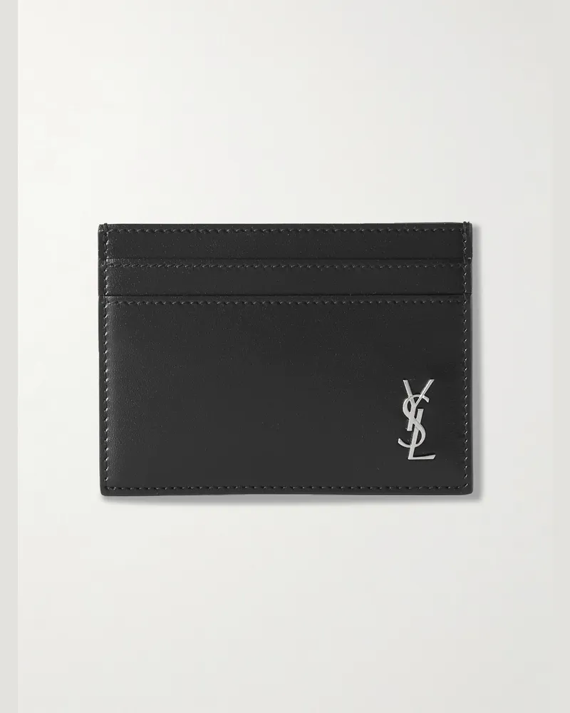 Saint Laurent Logo-Appliquéd Full-Grain Leather Cardholder Schwarz
