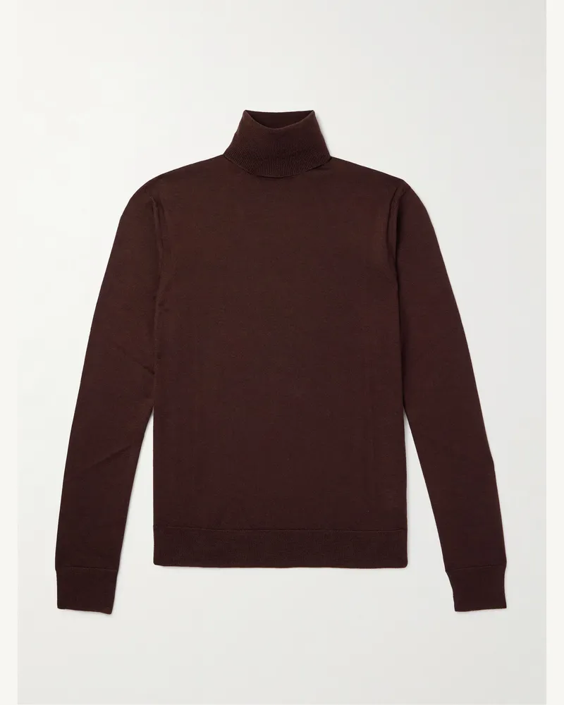 PURDEY Schmal geschnittener Rollkragenpullover aus Kaschmir Braun