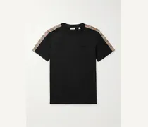 Logo-Embroidered Checked Jacquard-Trimmed Cotton-Jersey T-Shirt