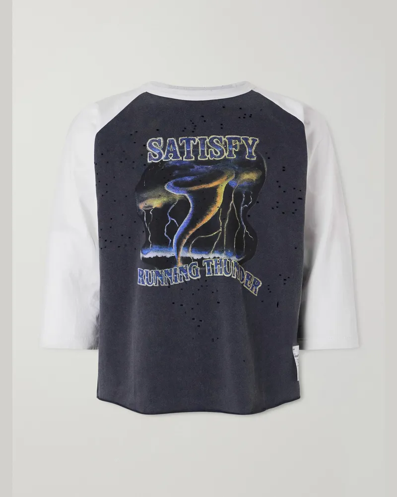 Satisfy Logo-Print Distressed MothTech™ Organic Cotton-Jersey T-Shirt Gray