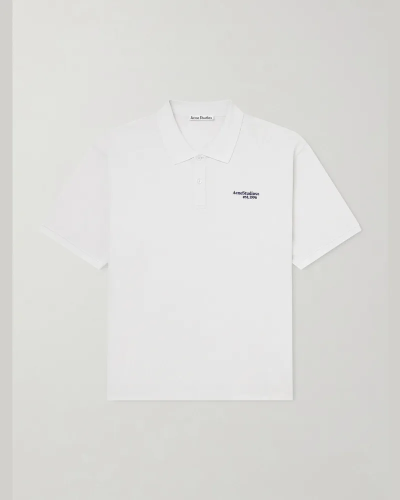 Acne Studios Logo-Embroidered Cotton-Piqué Polo Shirt White
