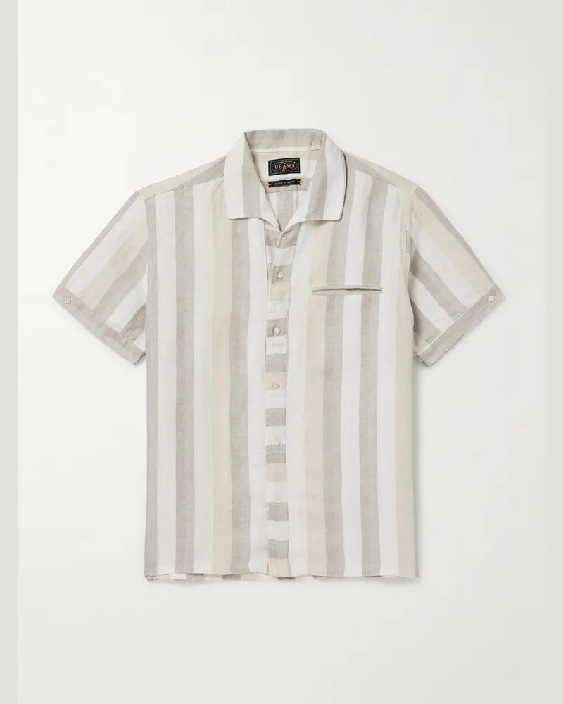 Beams Plus Gestreiftes Hemd aus Leinen mit Fischgratmuster Neutral