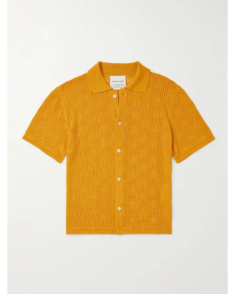A Kind Of Guise Kadri Hemd aus einer Mischung aus Leinen und Tencel™ Lyocell in Lochstrick Gelb