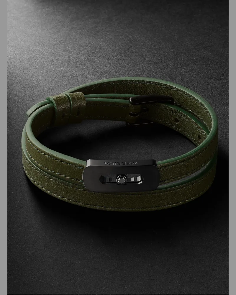 Messika My Move Armband aus Leder und Titan mit DLC-Beschichtung und Diamant Grün