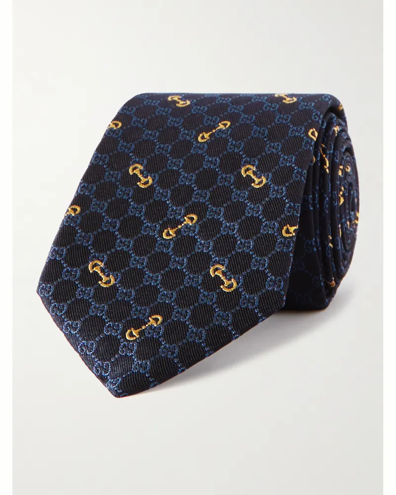 Gucci 7cm Logo-Embroidered Silk-Jacquard Tie Blue