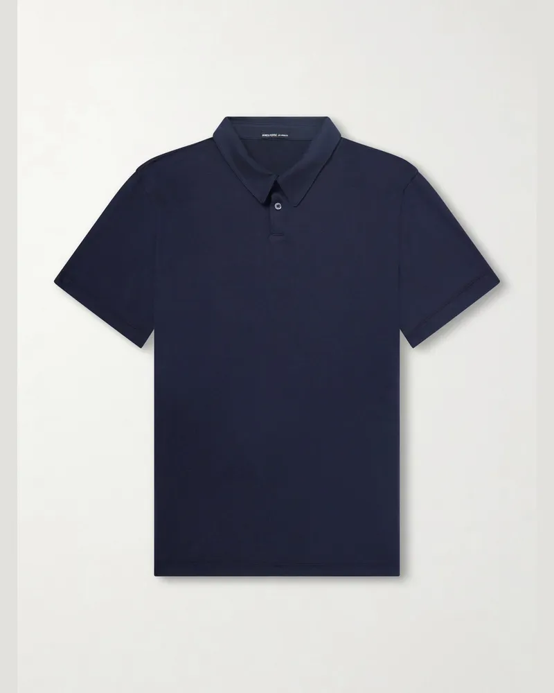 James Perse Luxe Lotus Cotton-Jersey Polo Shirt Blue
