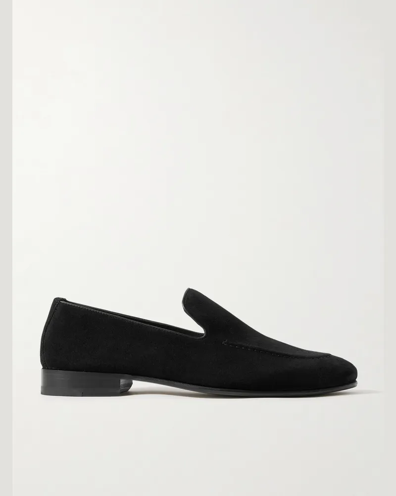 Manolo Blahnik Truro Leather-Trimmed Suede Loafers Black