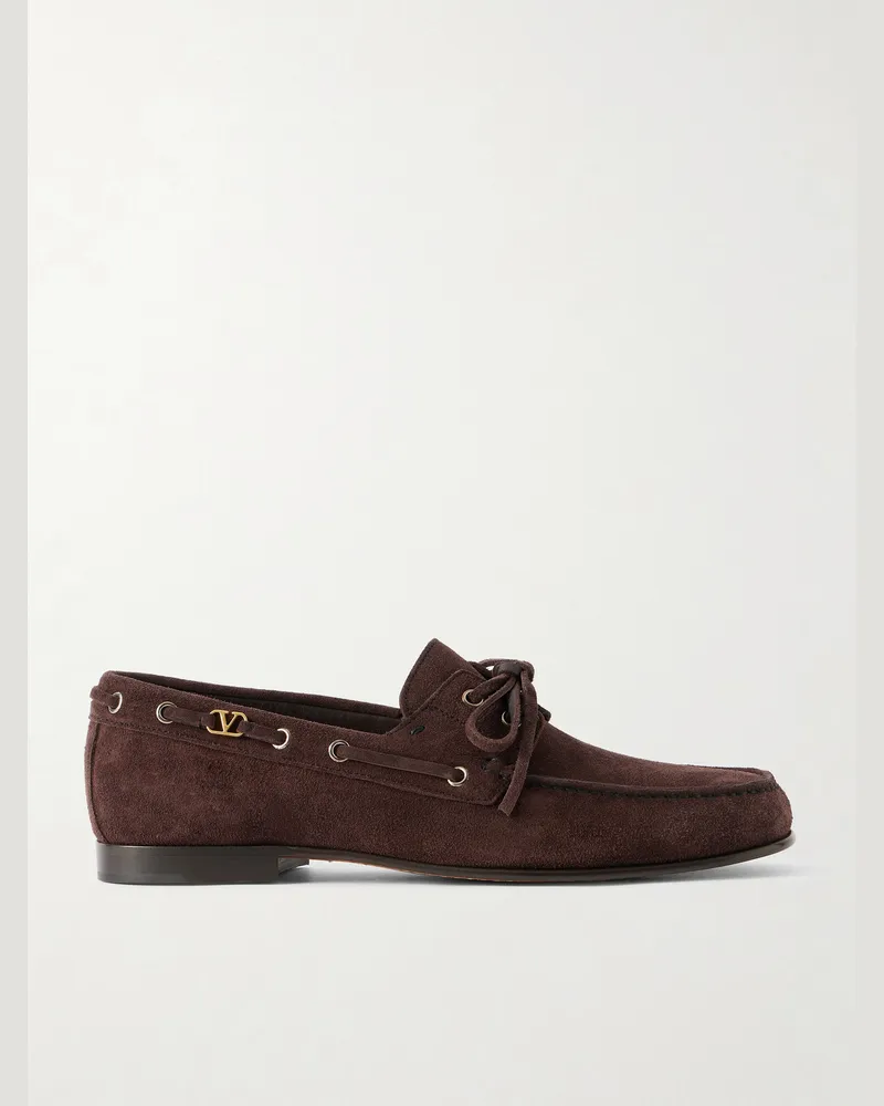 Valentino Garavani Logo-Embellished Suede Loafers Brown