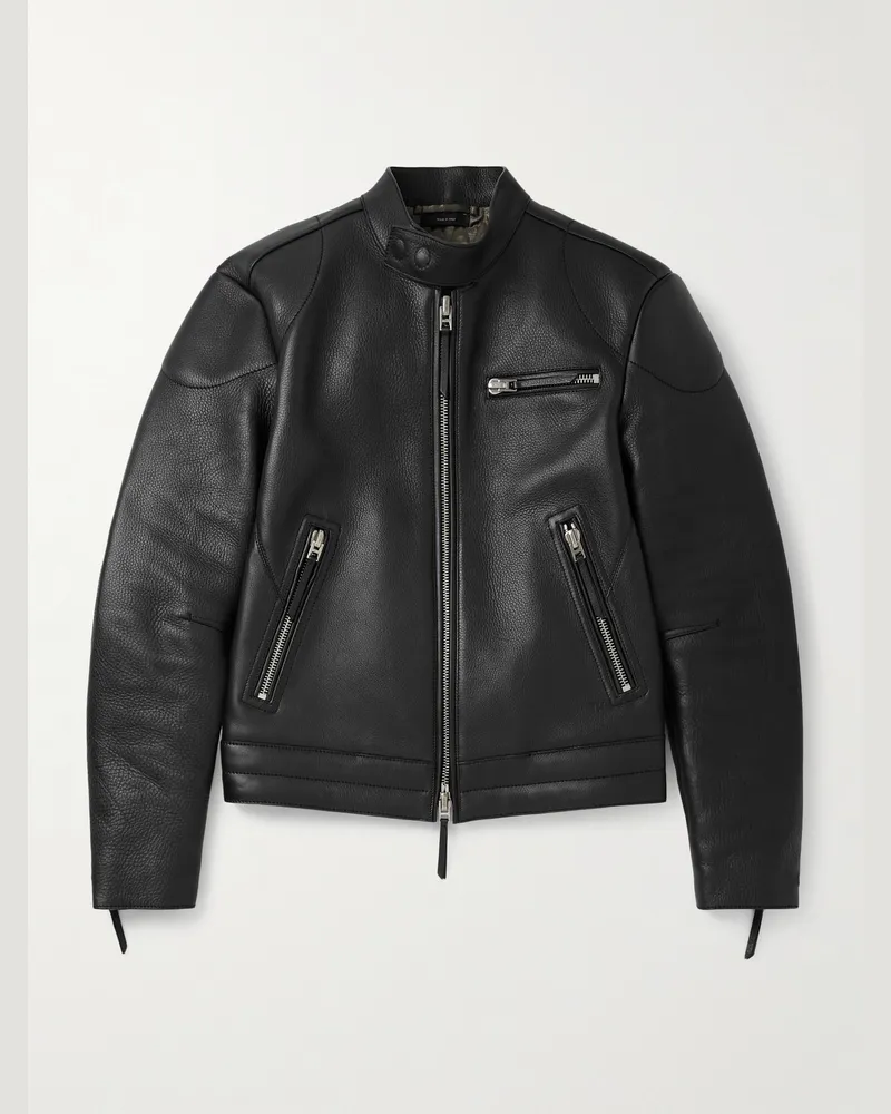 Tom Ford Schmal geschnittene Jacke aus vollnarbigem Leder Schwarz