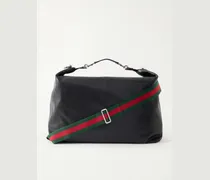 Brera Large Webbing-Trimmed Full-Grain Leather Messenger Bag