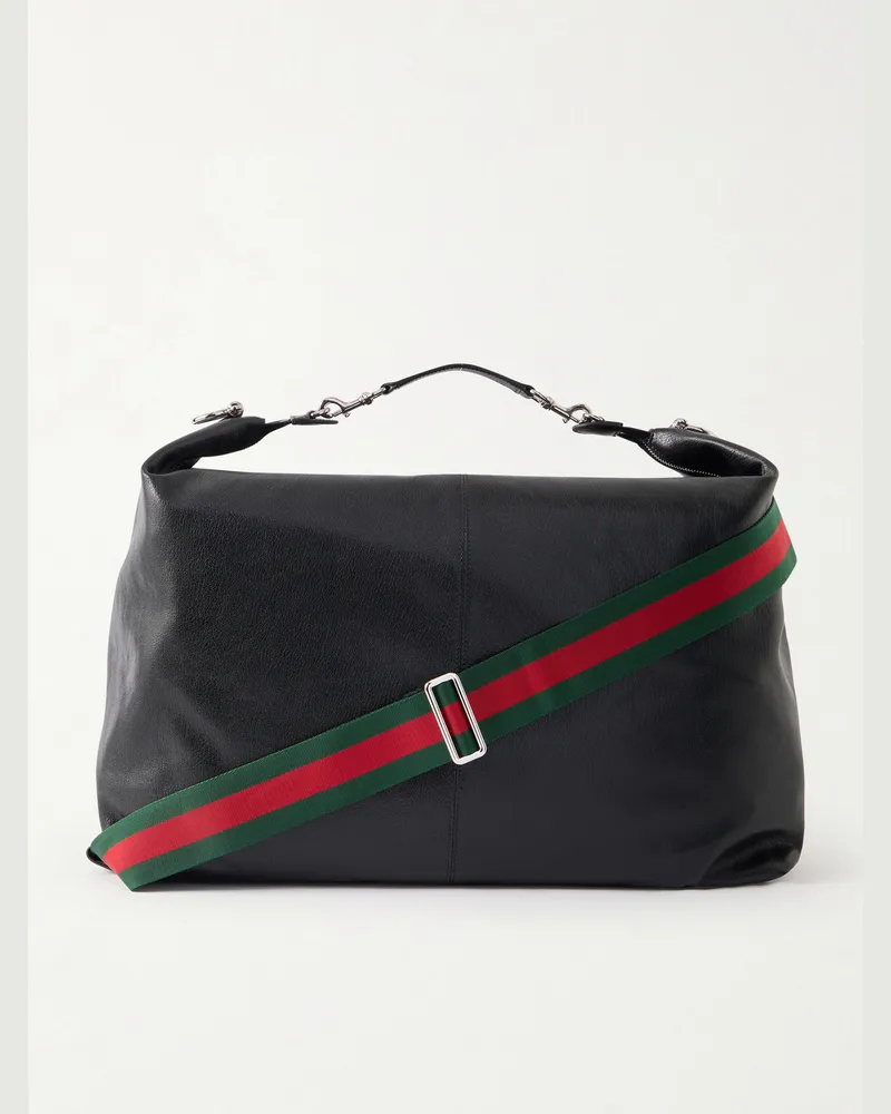 Gucci Brera Large Webbing-Trimmed Full-Grain Leather Messenger Bag Black